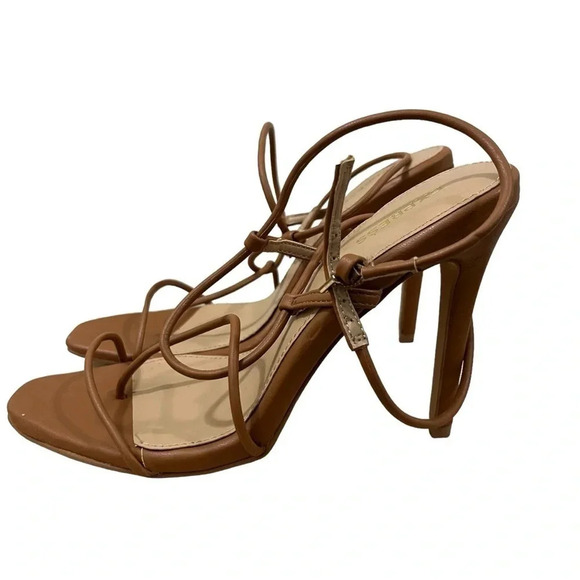 Express Brown Square Toe Lace Up Stiletto Heel 8 - Picture 2 of 8